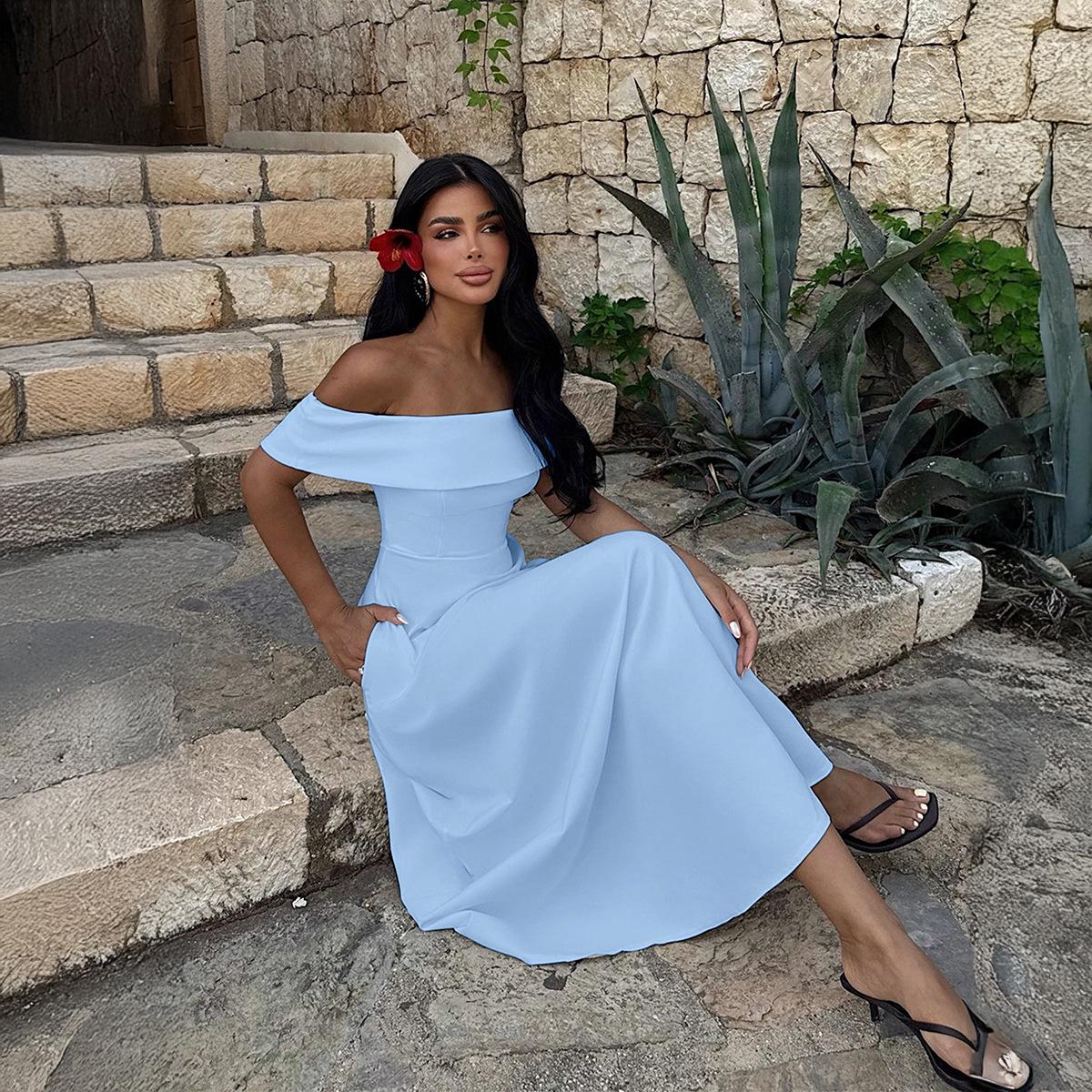 Diyun Elegant Strapless Long Dress for Women - European & American Style, Spring/Summer 2026 Fashion Large светло-синий