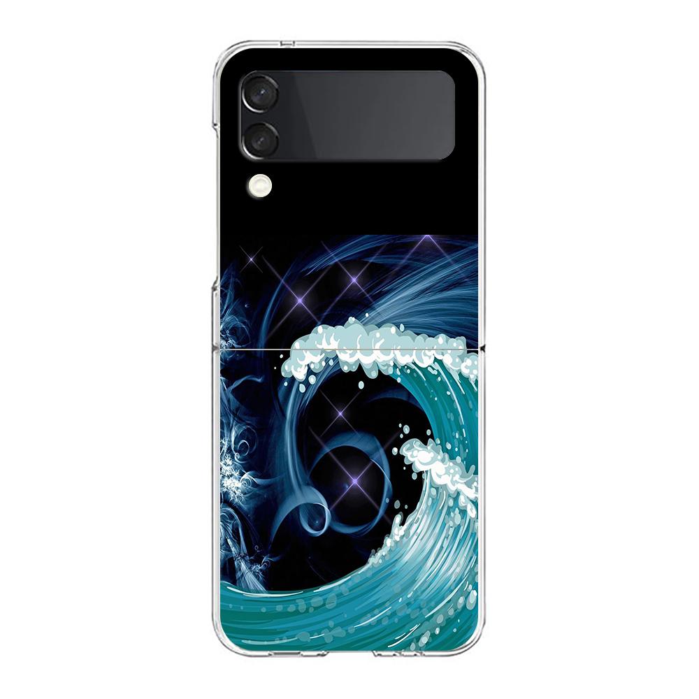 The Big Wave of kanagawa ZFlip5 ZFlip3 Phone Case For Samsung Z Flip 3 5G Transparent Hard Shell Z Flip 4 Galaxy Cover Folding