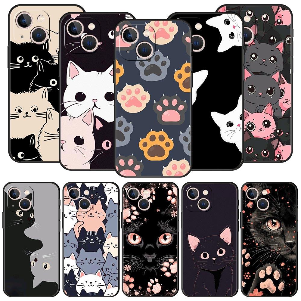 Cute Cat Phone Case For iPhone 16 13 15 14 12 11 Pro MAX XR X SE XS 7 8 Plus Soft TPU Shell Cover