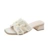 2025 Summer New Xiaoxiangfeng Flat-bottomed Slippers Women Wear Spring Gentle Fairy Versatile Pearl Beach Sandals