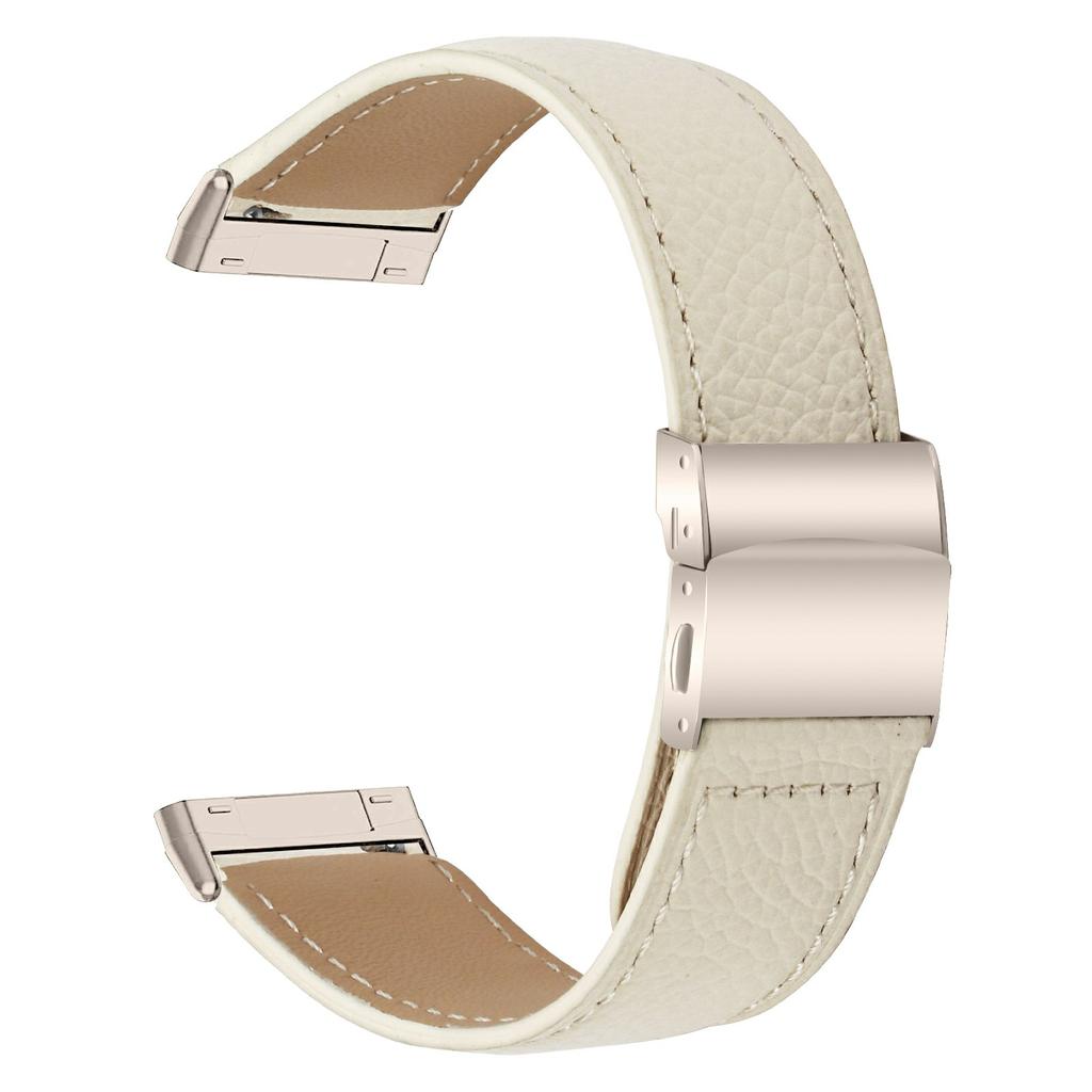 For Fitbit Versa 4/Sense 2 Genuine Leather Watch Band with Starlight Connector Turtle Back Buckle