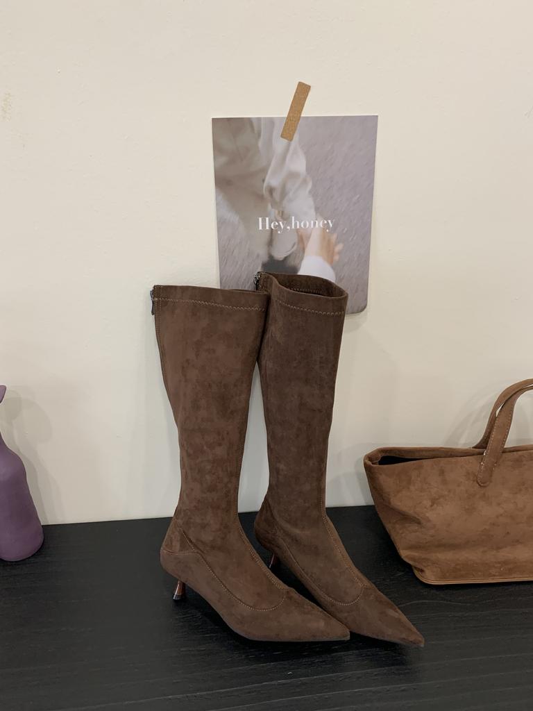 2025 New Autumn and Winter New Suede Boots Fashionable and Simple Thin Heels Medium Heel Temperament Versatile Thin Boots