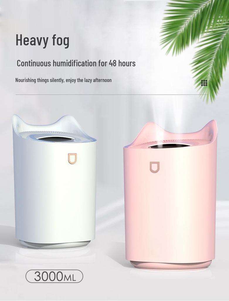 New 3L Double Spray USB Humidifier: Silent Air Purifier for Home, Bedroom, and Office.