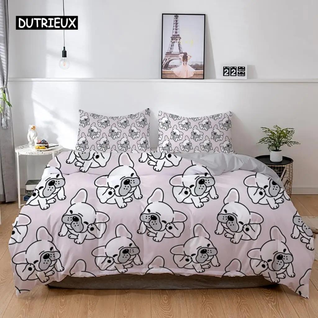 3D Dog Bedding Set Cute French Bulldog Puppy Duvet Cover Sets Cartoon Bed Cover Pet Animals Home Textiles Queen 23Pcs King Full