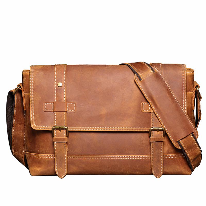 

Men s Retro Crazy Horse Leather Shoulder Messenger Bag - Large Capacity Genuine Cowhide Crossbody Bag