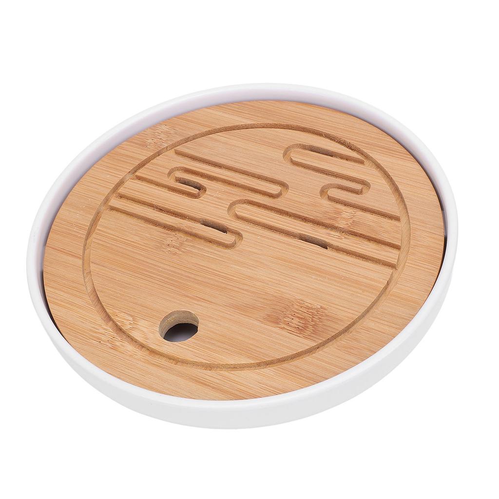 Round Tea Tray Simple Compact Chinese Kung Fu Wooden Water Storage Drainage Tea Tray for Office
