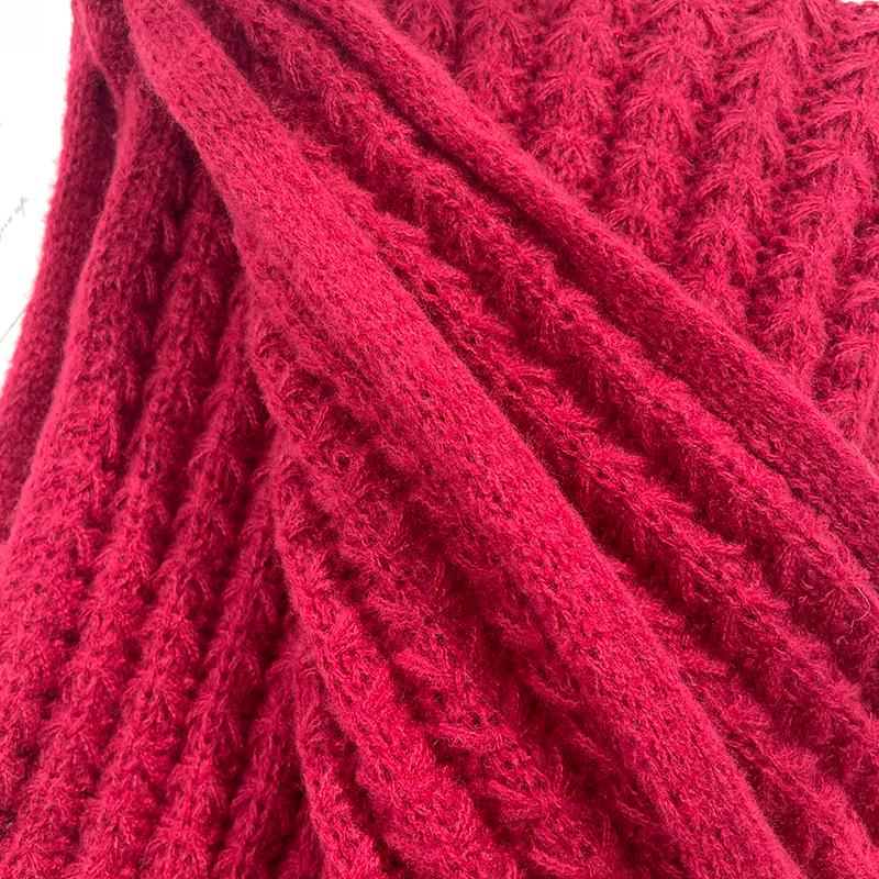 Korean-Style Red Wool Knit Scarf - Versatile Winter Neck Warmer for Women & Couples