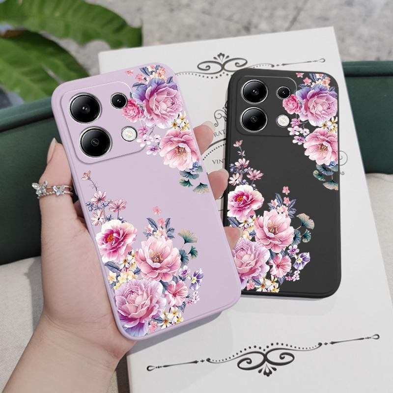 Satin Brocade Phone Case For Xiaomi Redmi Note 14 13 12 12S 11 11S 10 10S 9 9S Pro Plus 4G 5G Liquid Silicone Cover