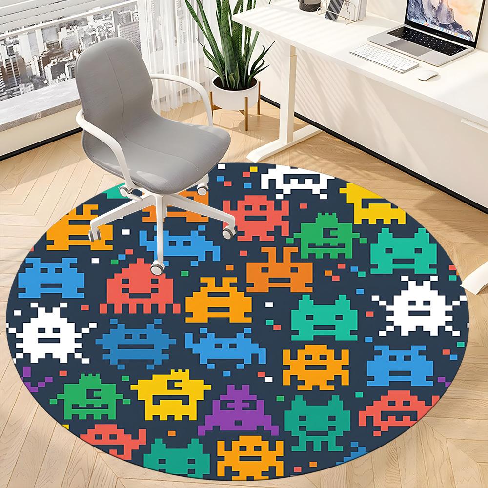 1pc Space Pixel Art Office Round Area Rug, Indoor Mat Suitable For Office, Under Office Chairs Bedroom Living Room Home Decor, Room Deco, 090
