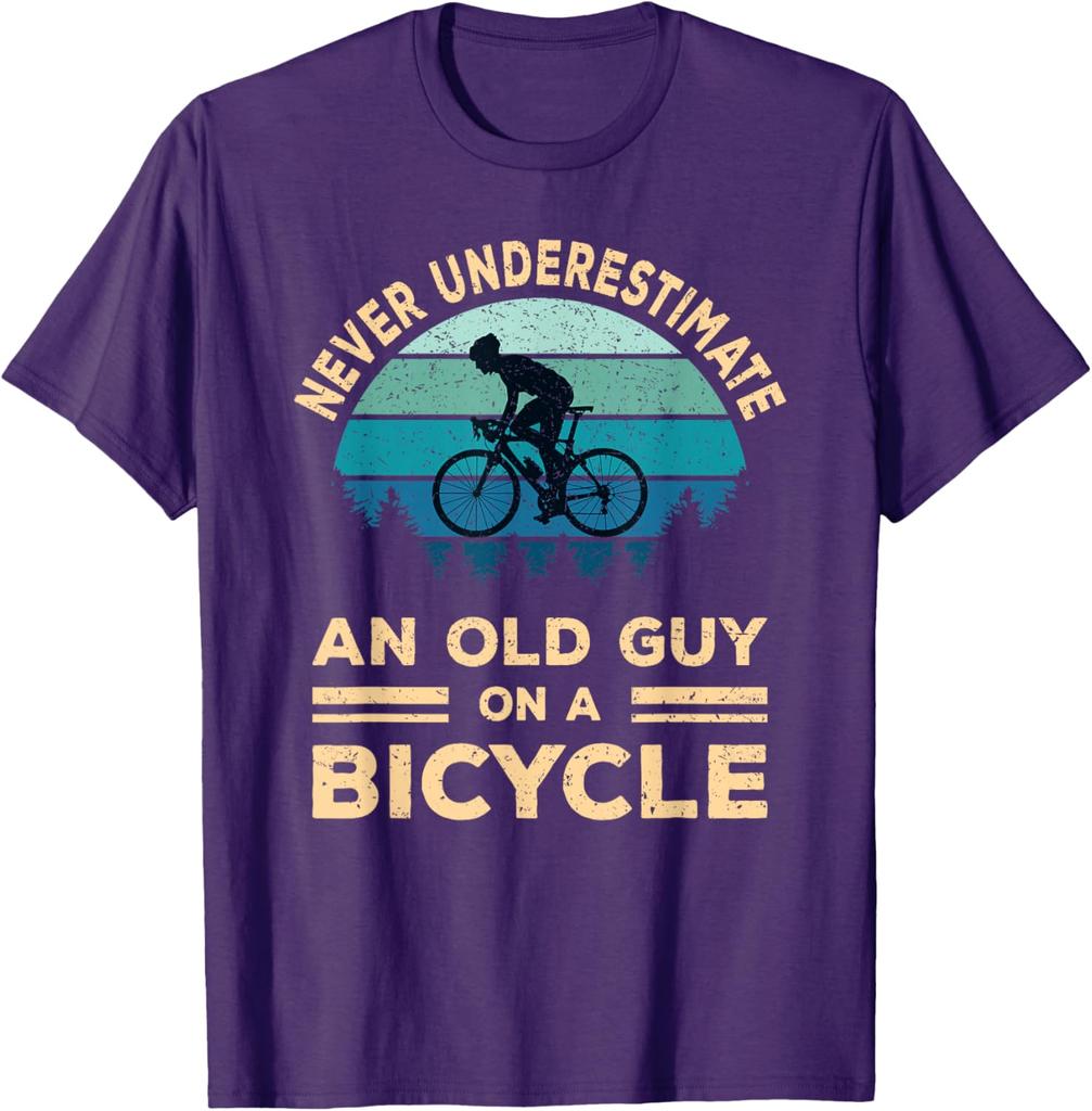 Never Underestimate an Old Guy On A Bicycle Cycling Bike Men TShirt Graphic Tee Breathable Short Sleeve TShirt for Men