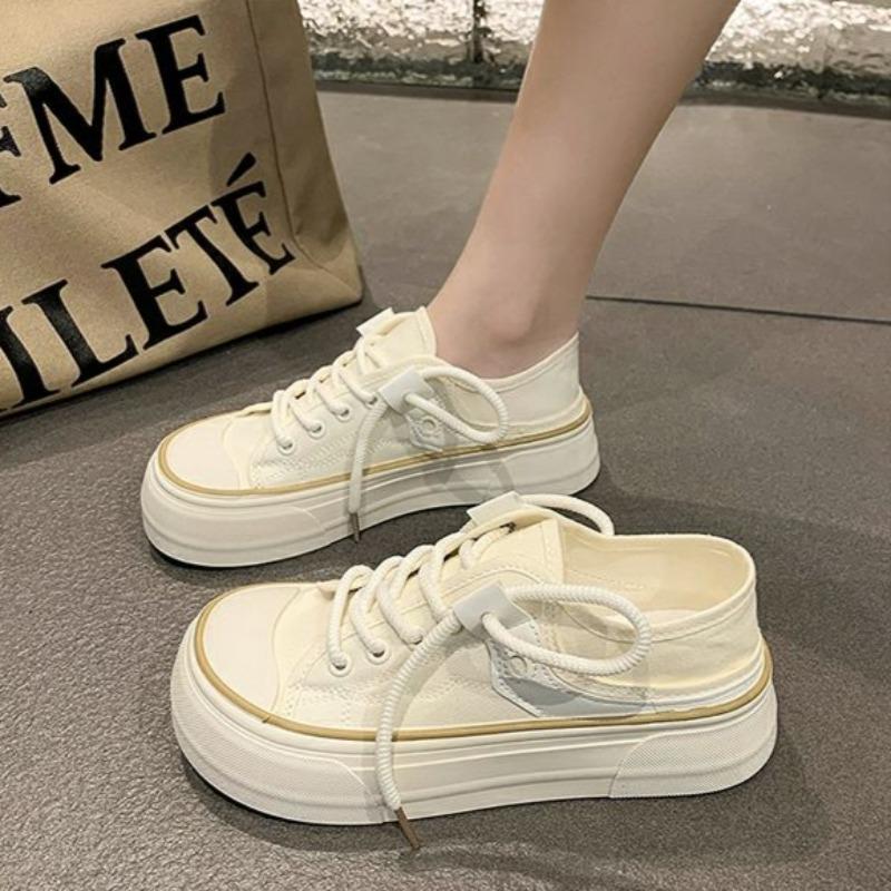 Round Toe Lace Up Woman Footwear High on Platform Canvas Shoes for Women Summer New Arrival 2025 Quality Designer Luxury Light