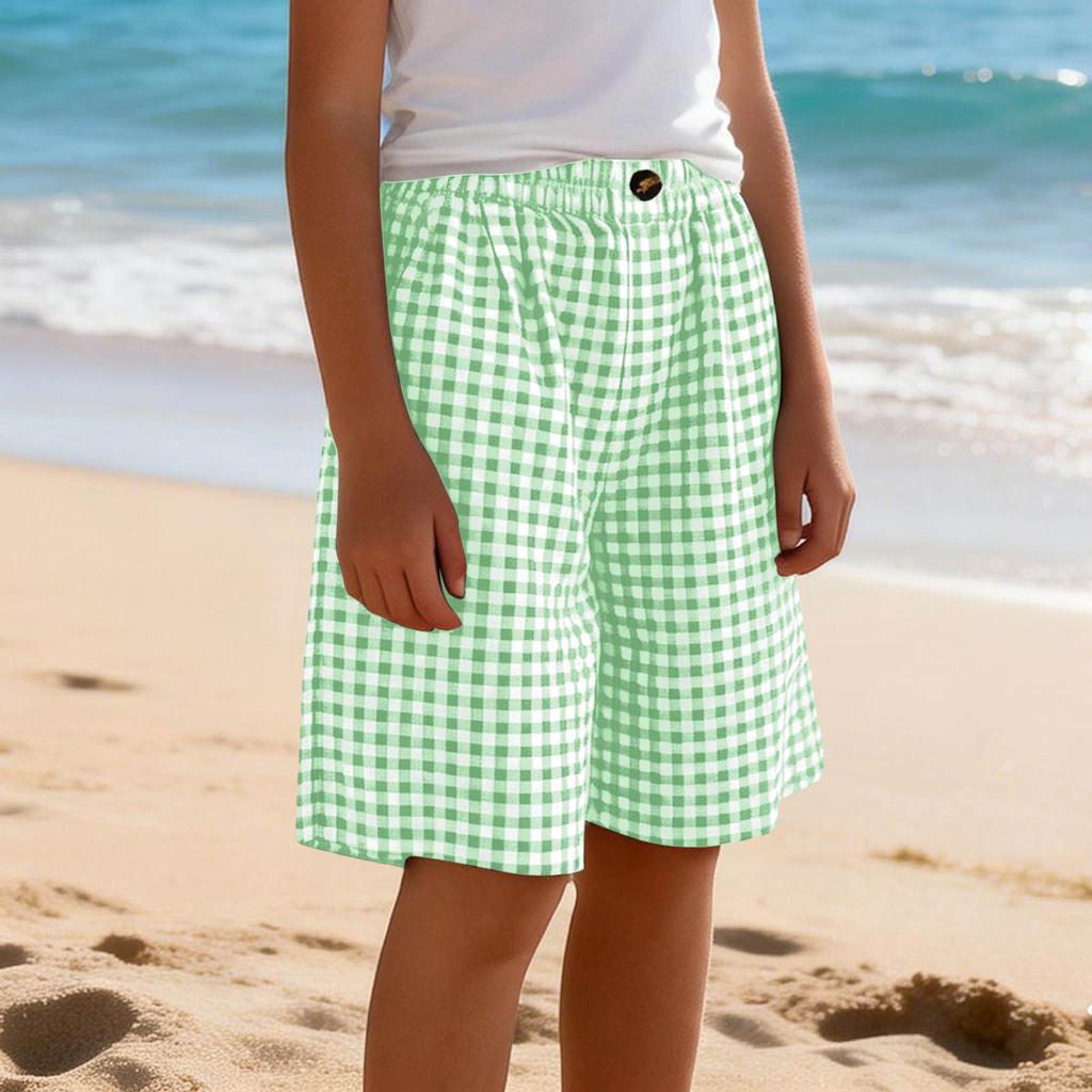 Modische und niedliche karierte lässige Mädchenshorts mit elastischem Bund und Taschen für Kinder