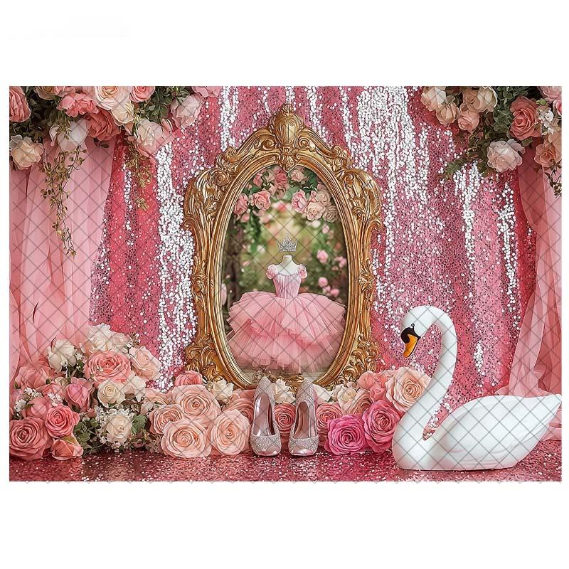 LS Fotografie Hintergrund Ballettschläppchen Schwan Rosa Vorhänge Dekoration Mädchen Prinzessin Geburtstagsparty Cake Smash Foto Kulisse Studio