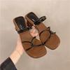 Square Head Slope Heel Pinch Foot Women's Flip-flops 2025 Spring and Summer New Casual Wear Fashion Versatile Temperament Sandals