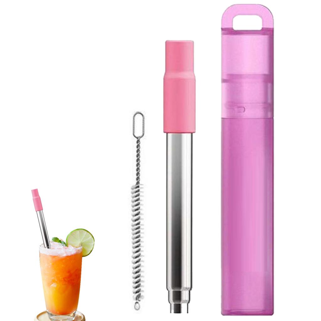 Telescopic Reusable Straw 304 Stainless Steel Metal Straw With Cleaning Brush Portable Drinking Straw Set For Travel With Case