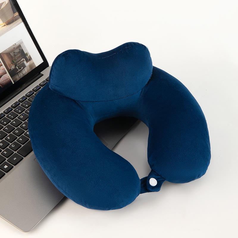 U-Shaped Neck Support Pillow with Custom Logo for Travel, Car, Airplane, & Office Naps синий