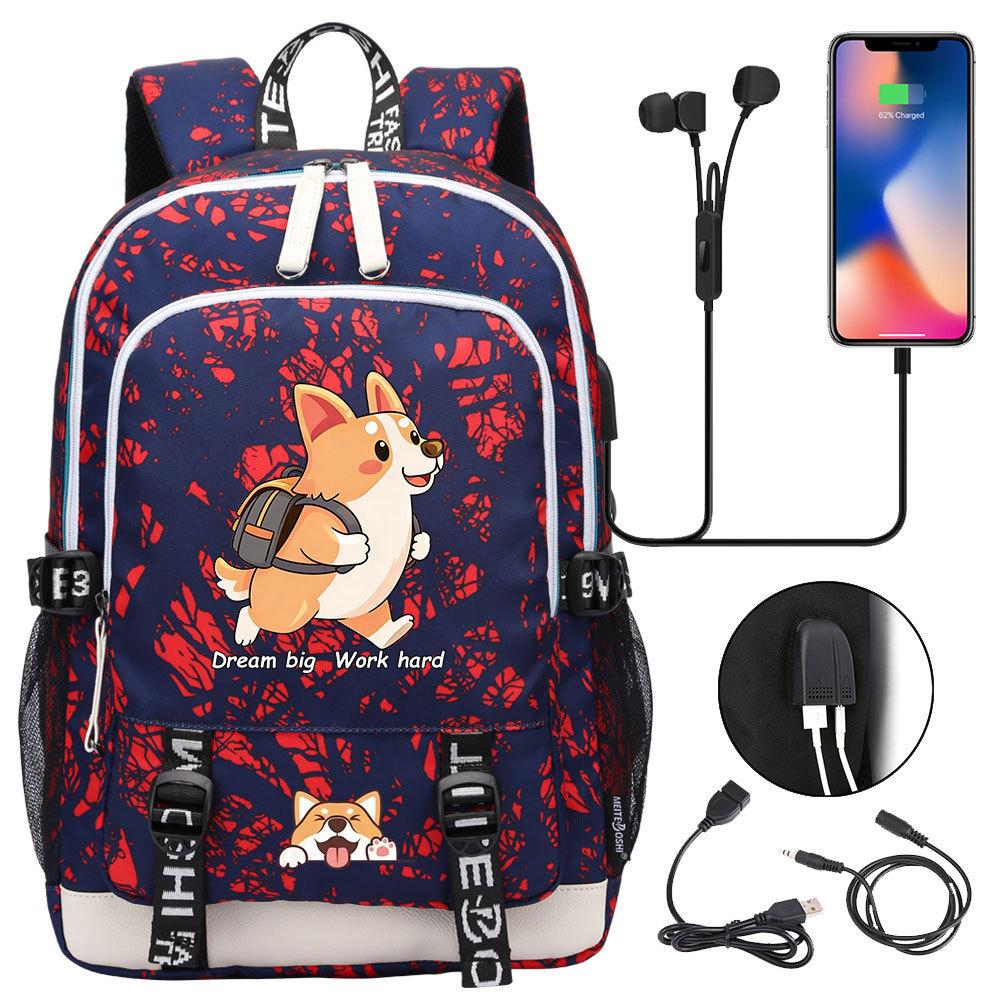 Zaino carino Shiba Inu per adolescenti ragazzi con USB, Borsa di grande capacità per il ritorno a scuola per studenti, Viaggi quotidiani