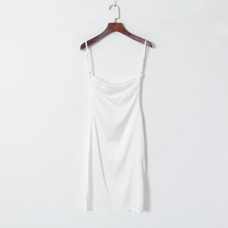 

Летняя женская одежда 2023 Мода Западный стиль Однотонное Сексуальное С открытой спиной Приталенное Стройнящее Драпированное Удобное Платье на бретелях с разрезом White M