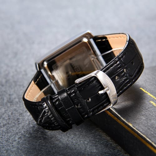 Lancardo Men's Waterproof Watch with Japanese Quartz Movement, Leather Strap, Analog Display, Square Face, Roman Dial, Simple Design, Black, Antique S