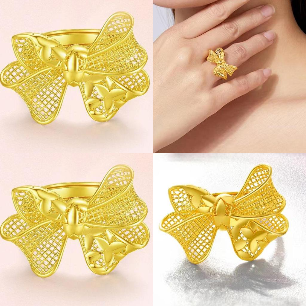 Trendy Gold Plated Butterfly Ring For Women Featuring Adjustable Floral Style