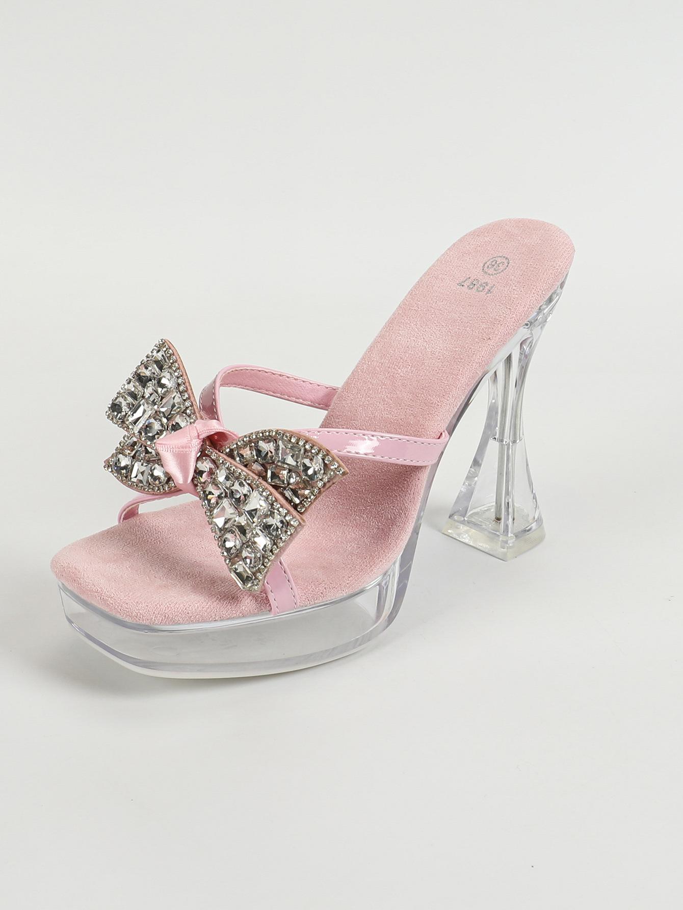 

Женские босоножки на платформе, сексуальная модель автомобиля, прозрачный ночной клуб, толстый каблук, кристалл, квадратная головка, нескользящий цветок, 12 см LFD-1987-52 40 розовый