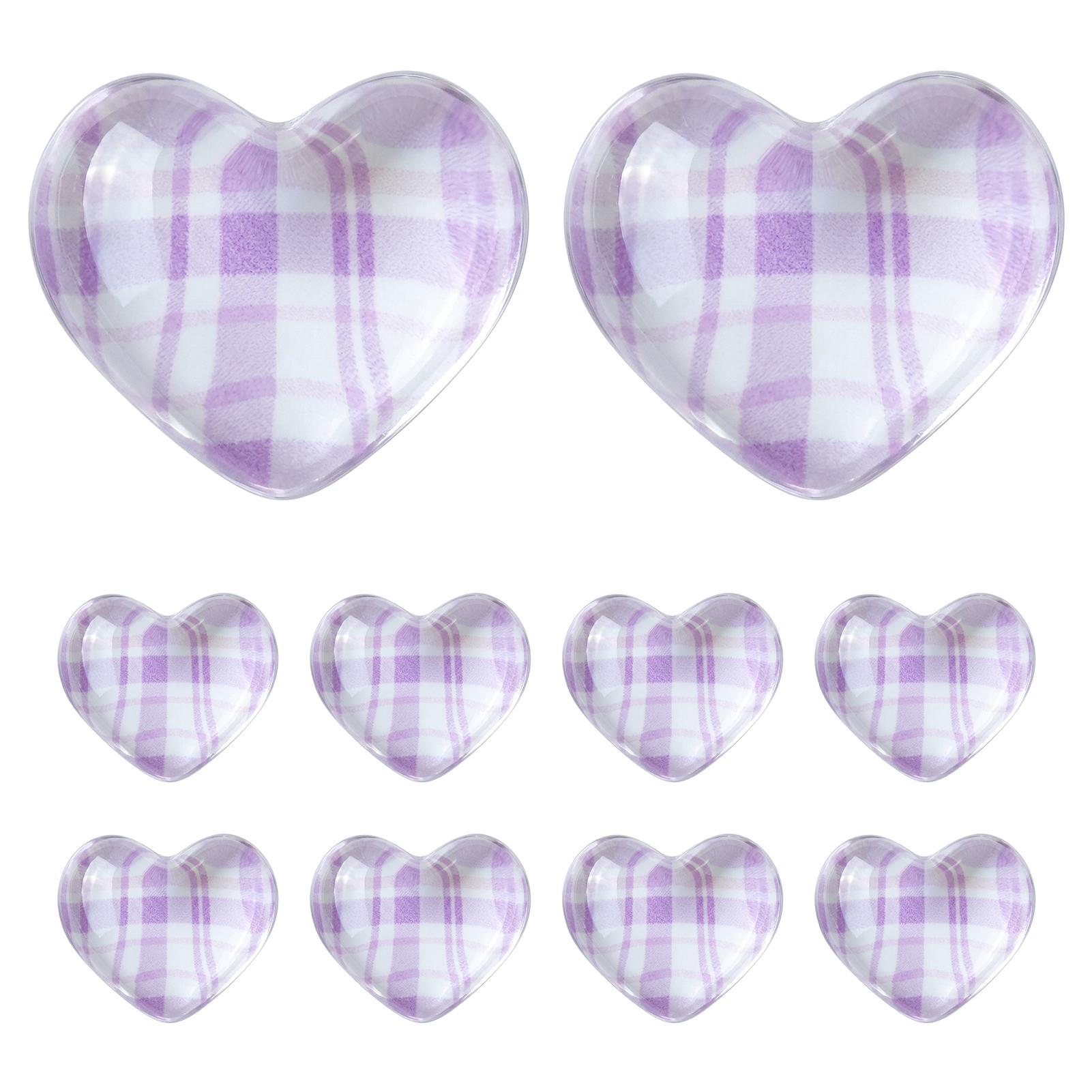Retro Plaid Heart Acrylic Stickers 10Pcs Transparent DIY Accessories for Phone Cases Scrapbooking Plaid 1 лиловый
