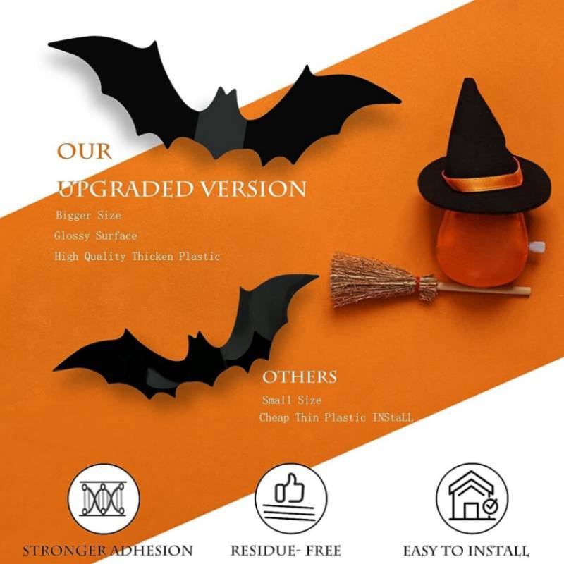 Halloween Bat 3d Wall Decals Pack With Plastic Material For Spooky Decor