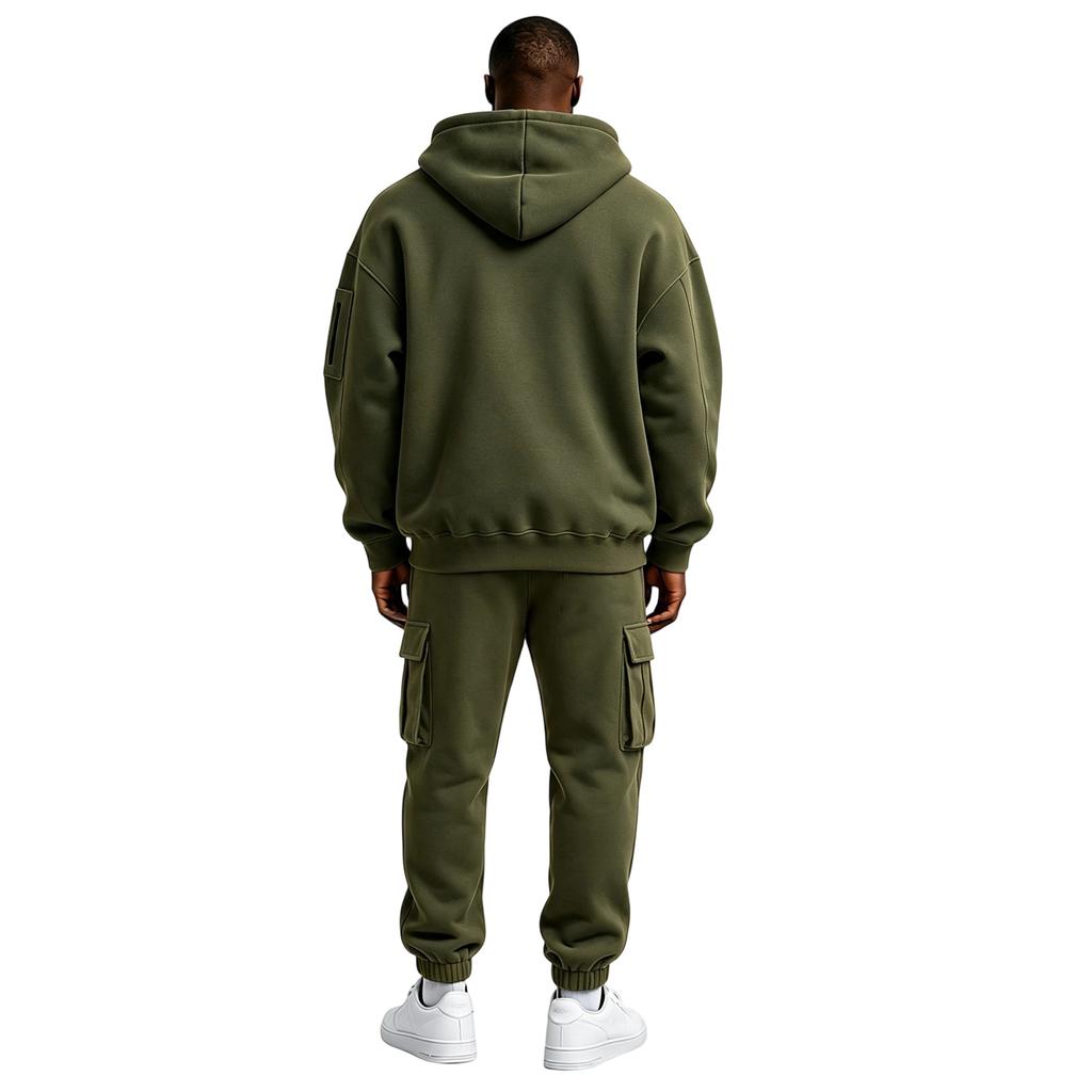 Men's Trendy Hoodie and Cargo Jogger Pants 2 Piece Set for Casual Streetwear Outfit