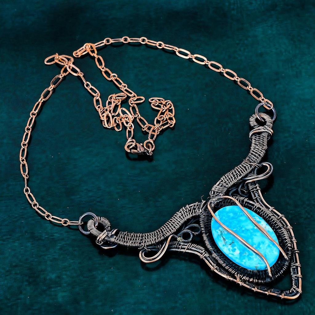 Tibetan Turquoise Necklace Copper Wire Wrapped Jewelry Handmade Adjustable Gemstone Necklace Gift for Her Anniversary Gift Jewelry for Women
