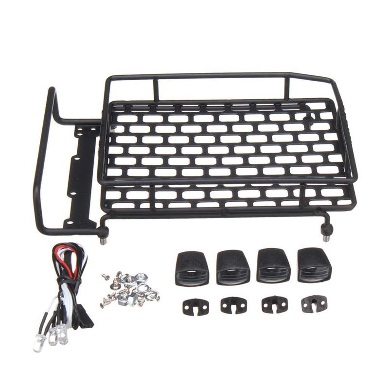 Roof Luggage Rack LED Light Bar Aluminum Roof Carrier for RC Wrangler CC01 1/10 Rally Axial SCX10