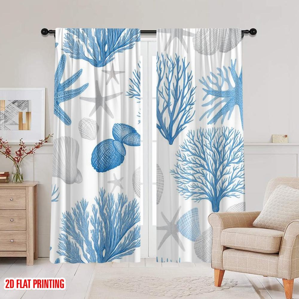 2pcs,2D Plane Printing Creative Curtains Ocean Treasures Durable Polyester (without Rod) Holiday Perfect for Bedroom & Living