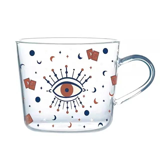 500ML Glass Cup With Scale Coffee Mug Breakfast Milk Drinkware Fruit Juice Cups For Couple Gift Creative Patterns