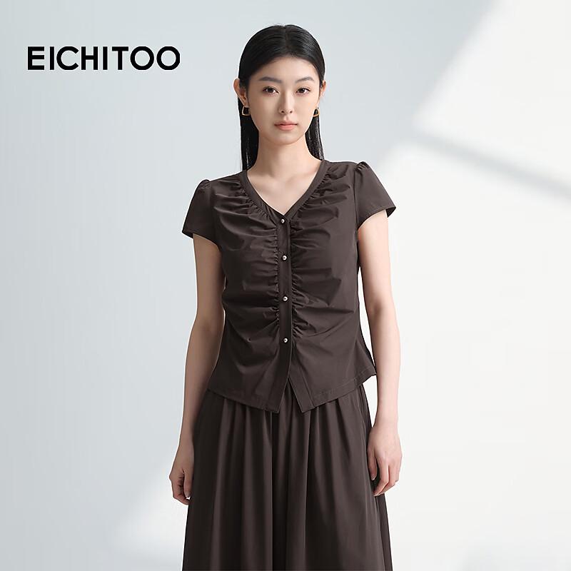 EICHITOO Women s V-Neck Pleated Short-Sleeve Blouse M