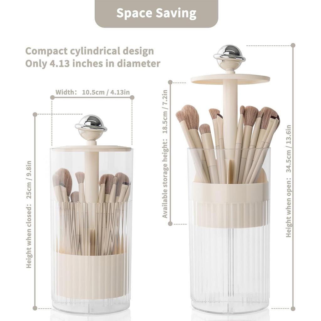 Upgraded Press-Pop Makeup Brush Holder One-Touch Open Dustproof Organizer With Clear Lid For Vanity Desktop Bathroom 2 Colors