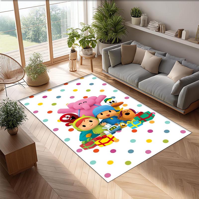 Pocoyó Cartoon Crystal Velvet Rug, Soft Anti‑Slip Crystal Velvet Carpet for Living Room Bedroom Home Decor