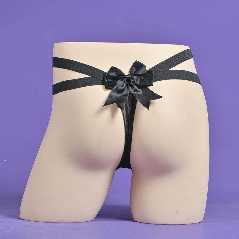 Cute Japanese Bow Lingerie Underwear Men Youth Mesh Perspective T-Back Thong Silky Elastic Penis Sheath G-String Sissy G-String