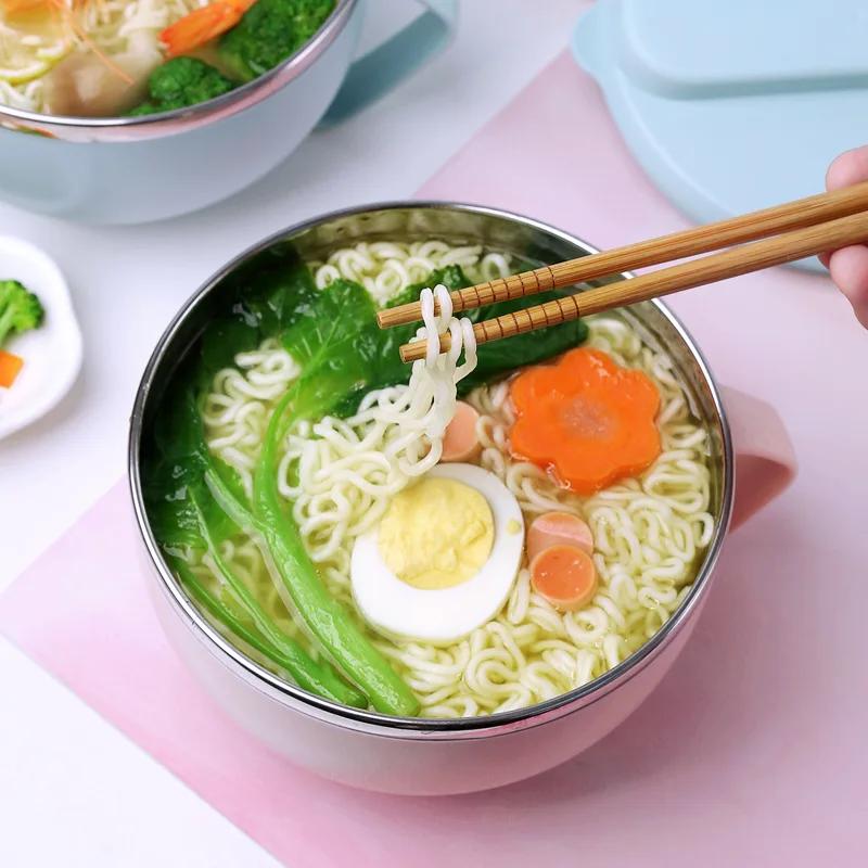 304 Stainless Steel Household Instant Noodle Bowl with Lid Lunch Box Eating Student Packed Gadgets Kitchen Tableware Tools