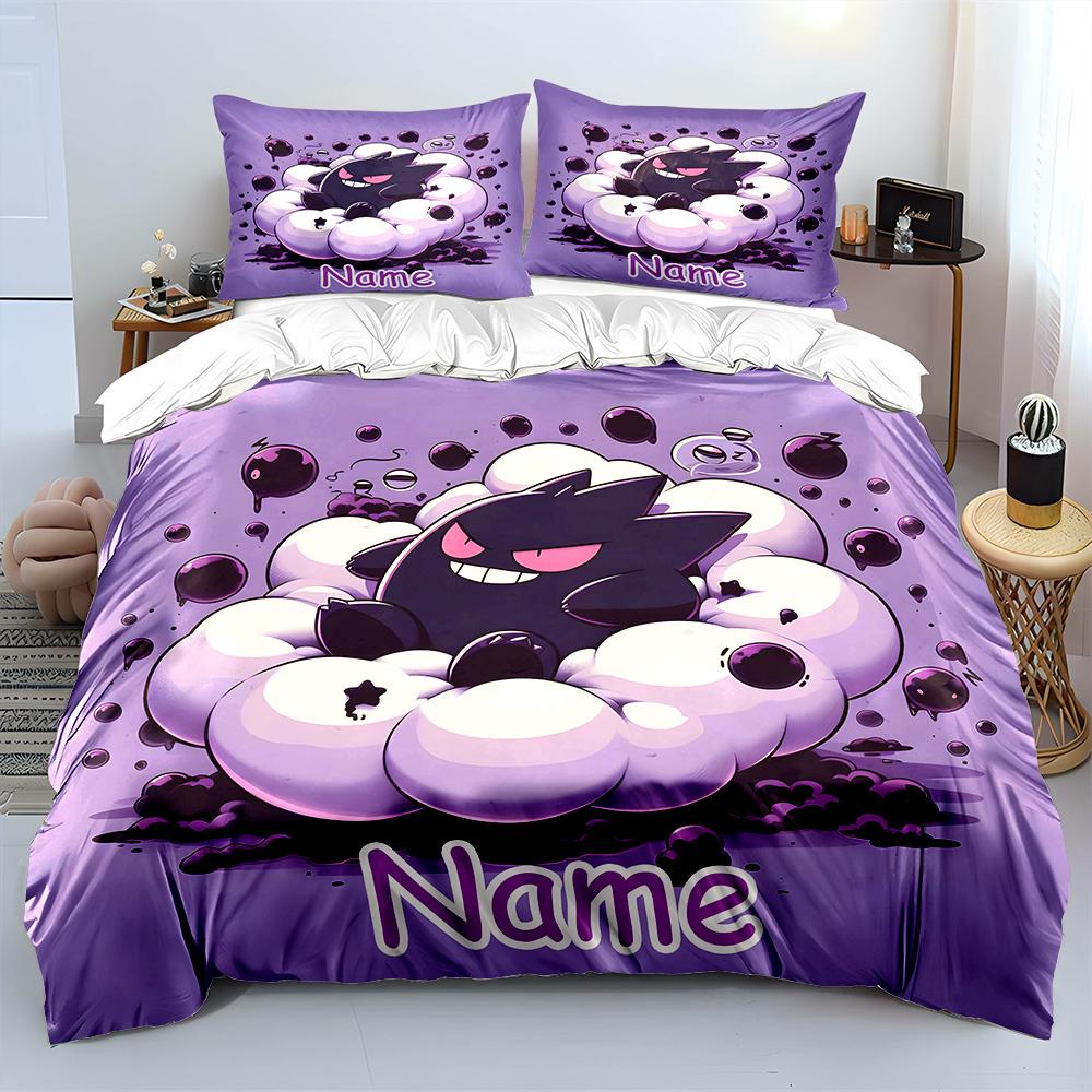Custom Name Pokemon Bedding Set With Classic Gengar Printing,Bed Set Pillowcase Adult Bed Cover Bedroom Bed Set Exquisite Gifts