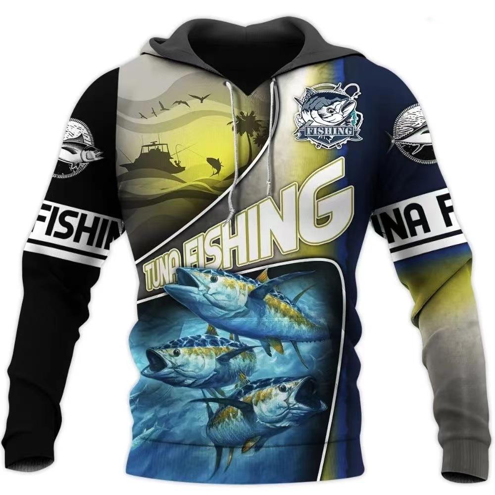 Sweat à capuche unisexe avec impression numérique 3D Motif pêcheur Luya pull de sport d'extérieur