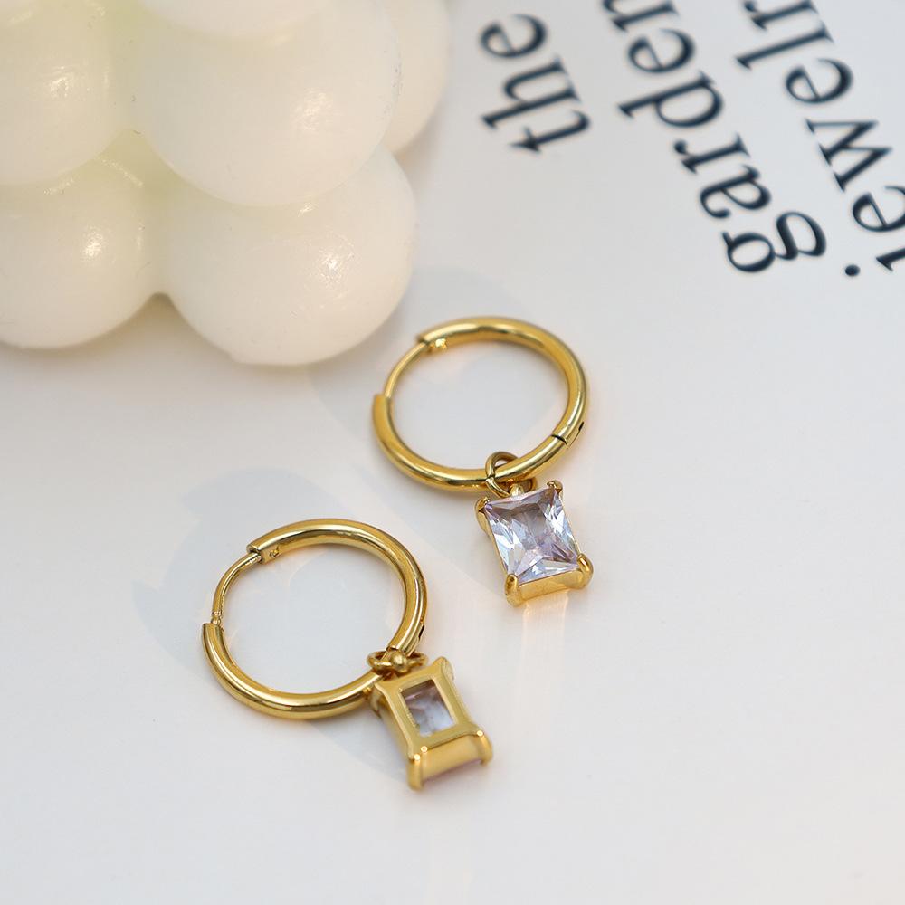 Stylish And Simple Women'S Ear Jewelry, High-End 18K Gold Titanium Steel Rectangular Zircon Earrings Batch