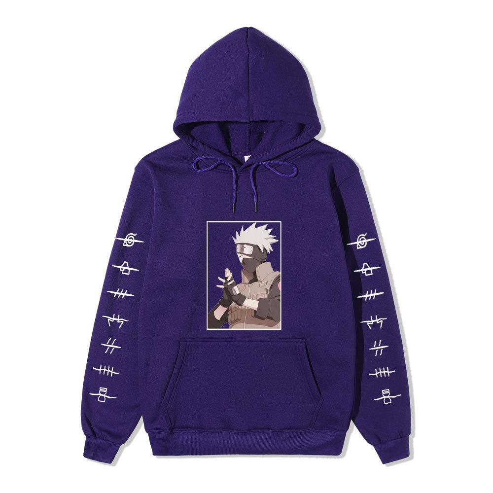 Naruto Anime Hoodie, Kakashi Graphic Sweatshirt with Ninja Village Symbols, Casual Street Hoodie for Adult Men and Women