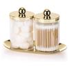 2 Pack Qtip Holder with Tray, 10oz Plastic Canister Apothecary Jar for Cotton Swabs, Balls, Pads, Floss Picks Clear Decor