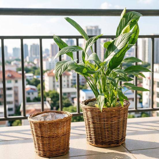 Wicker Planter Basket with Waterproof Liner Handwoven Natural Brown Willow Flowerpot