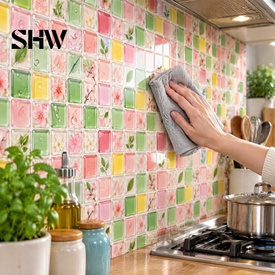 Self Adhesive Mosaic Wall Stickers Acrylic Tile Stickers, Peel and Stick Self-Adhesive Backsplash Tiles, HD Glossy Waterproof Kitchen Oil-Proof Decals