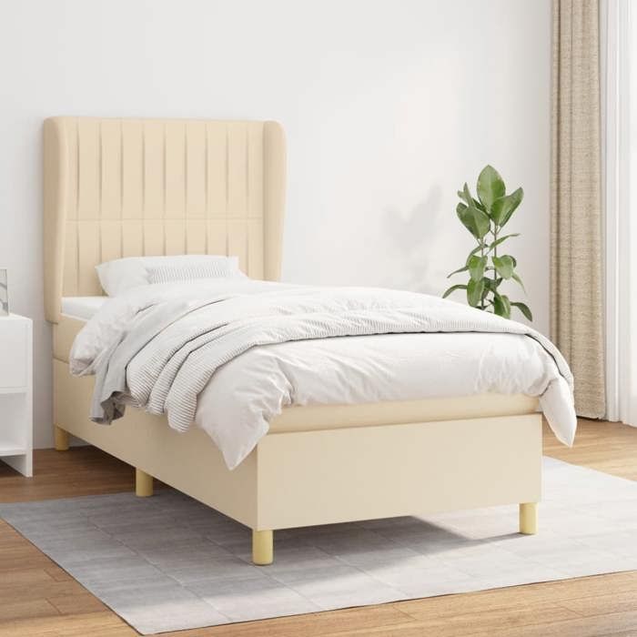 VidaXL Lit à sommier tapissier avec matelas Crème 100x200 cm Tissu - Modèle 3128666