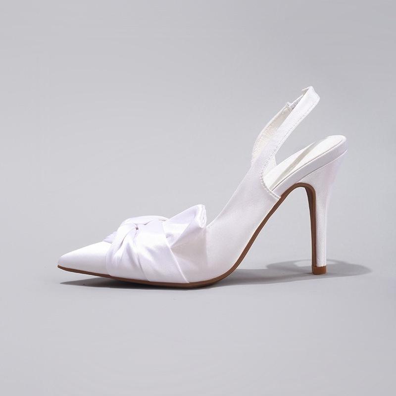 Fashion Brand Luxury Satin 2025 High Heeled Dress Shoes for Ladies Elegant Bowknot Pointed Toe Shallow Wedding Party Prom Women Pumps