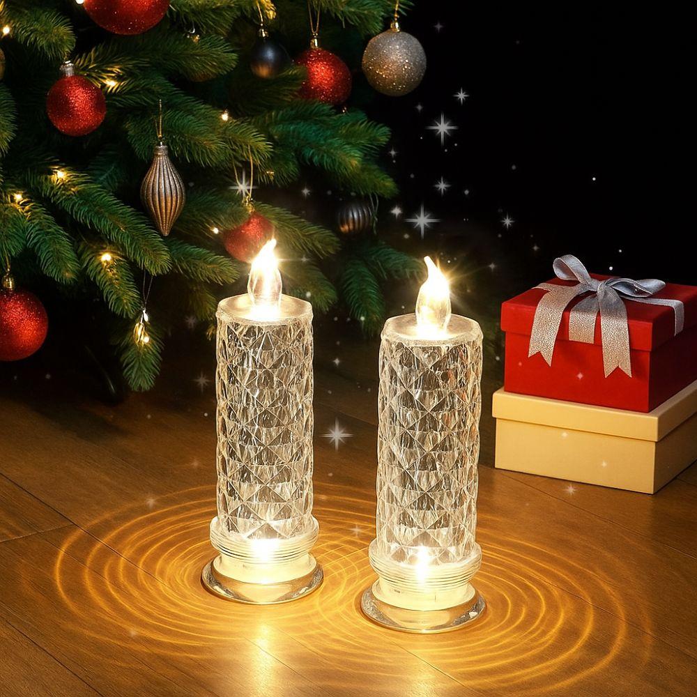 2Pcs Rose Projection Crystal LED Candle Light Transparent Battery Powered Christmas Decoration Lights Romantic Atmosphere