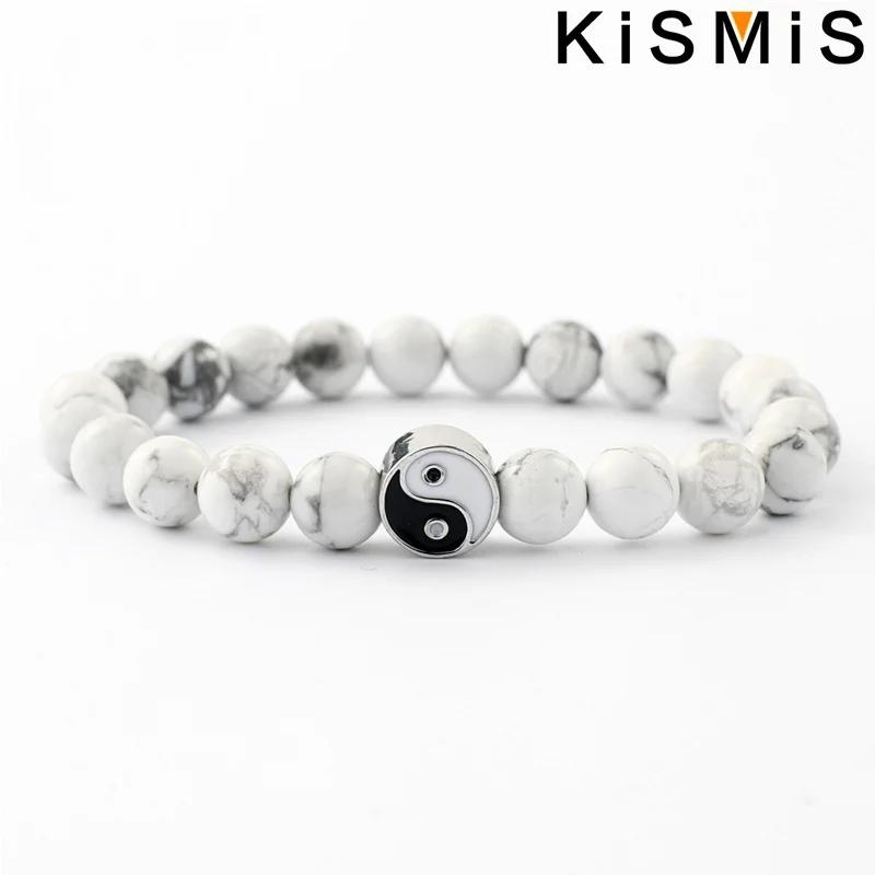 New Distance Classic Natural Stone White Black Yin Yang Beaded Bracelet for Men Women Best Friend Gift
