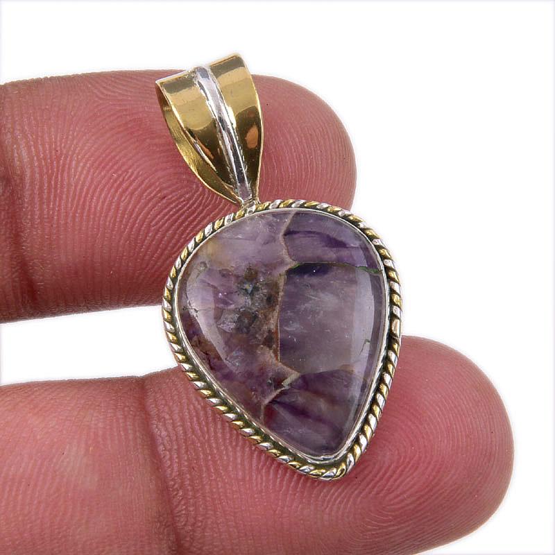 

Natural Tiffany Stone 925 Solid Sterling Silver Gift TwoTone Pendant 1.25 U3p96