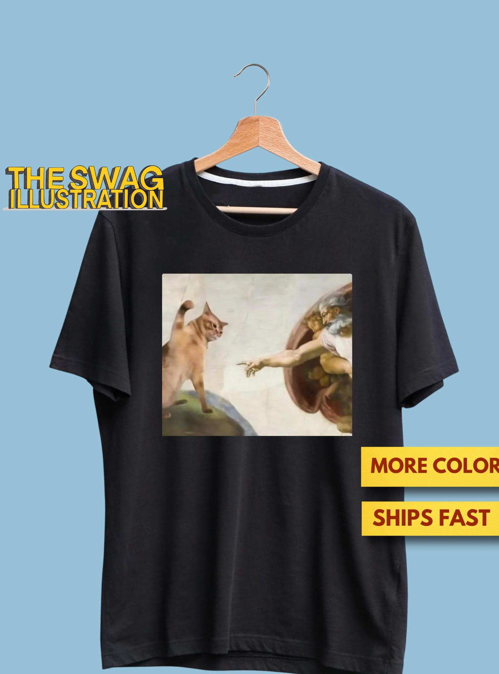 Funny CaT shirt, Cat Meme Shirt, Cat God Creation Of Adam Meme Shirt, Michelangelo Art, Jesus Meme GifT shirt, Ultra Soft Premium Tee 3XL